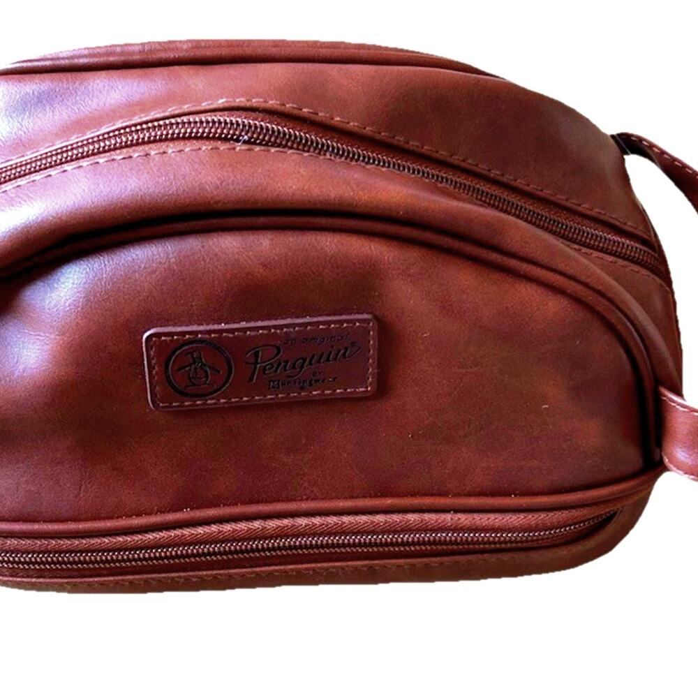 Penguin Men Travel Toiletry kit Brown Luggage Zip Trousse $49.50 Never Used!